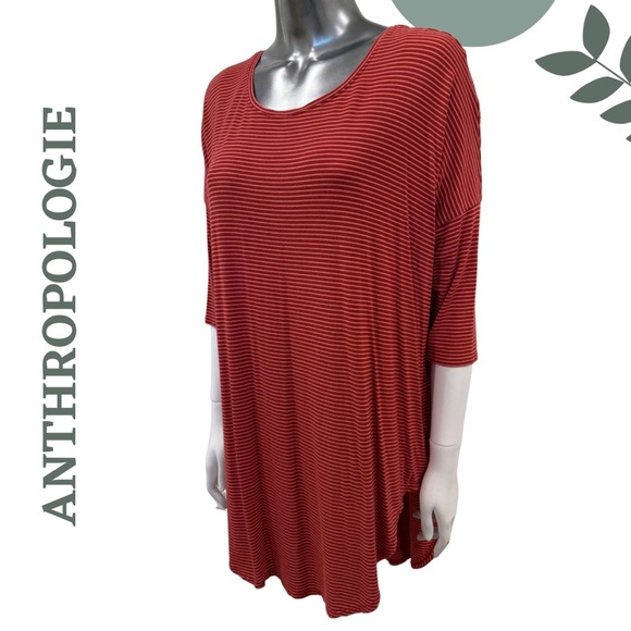 Anthropologie Striped Oversized Tunic Top – Red Pink Size Extra Small XS - Picture 2 of 5